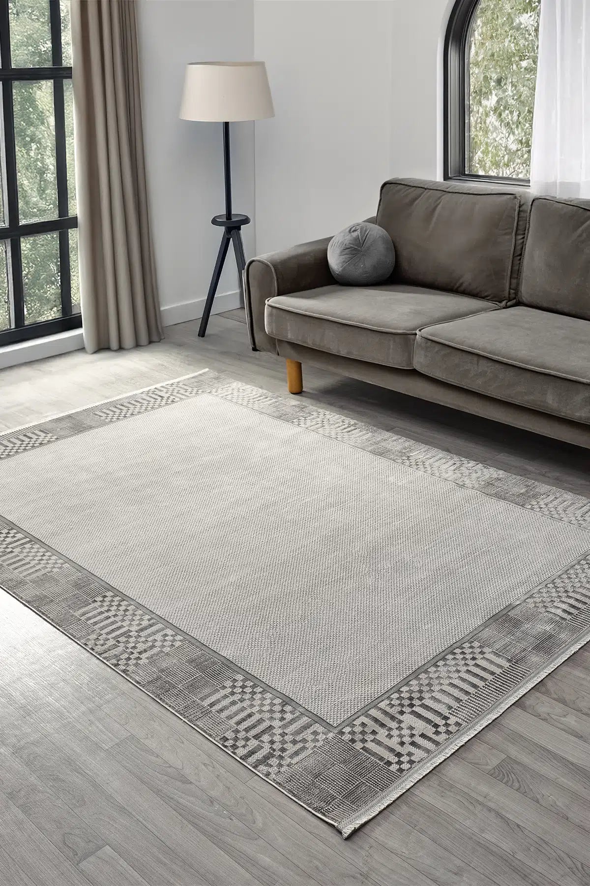 Gri Soyut Çizgisel Dokulu Modern Halı - 904GG
