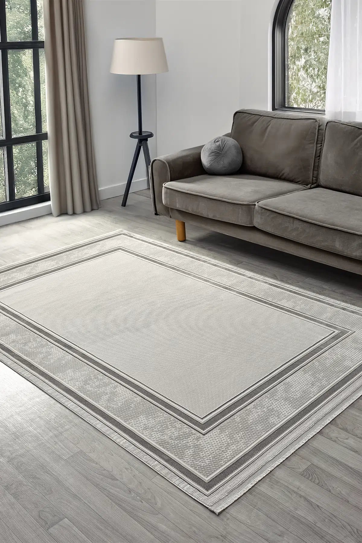 Gri Soyut Çizgisel Dokulu Modern Halı - 905GG