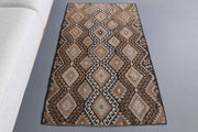 El yapımı vintage halı 89x142 cm i̇kat desenli yün - detay görünümü