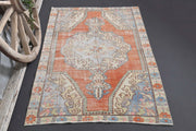 El yapımı vintage halı 124x211 cm oryantal desenli yün - detay görünümü