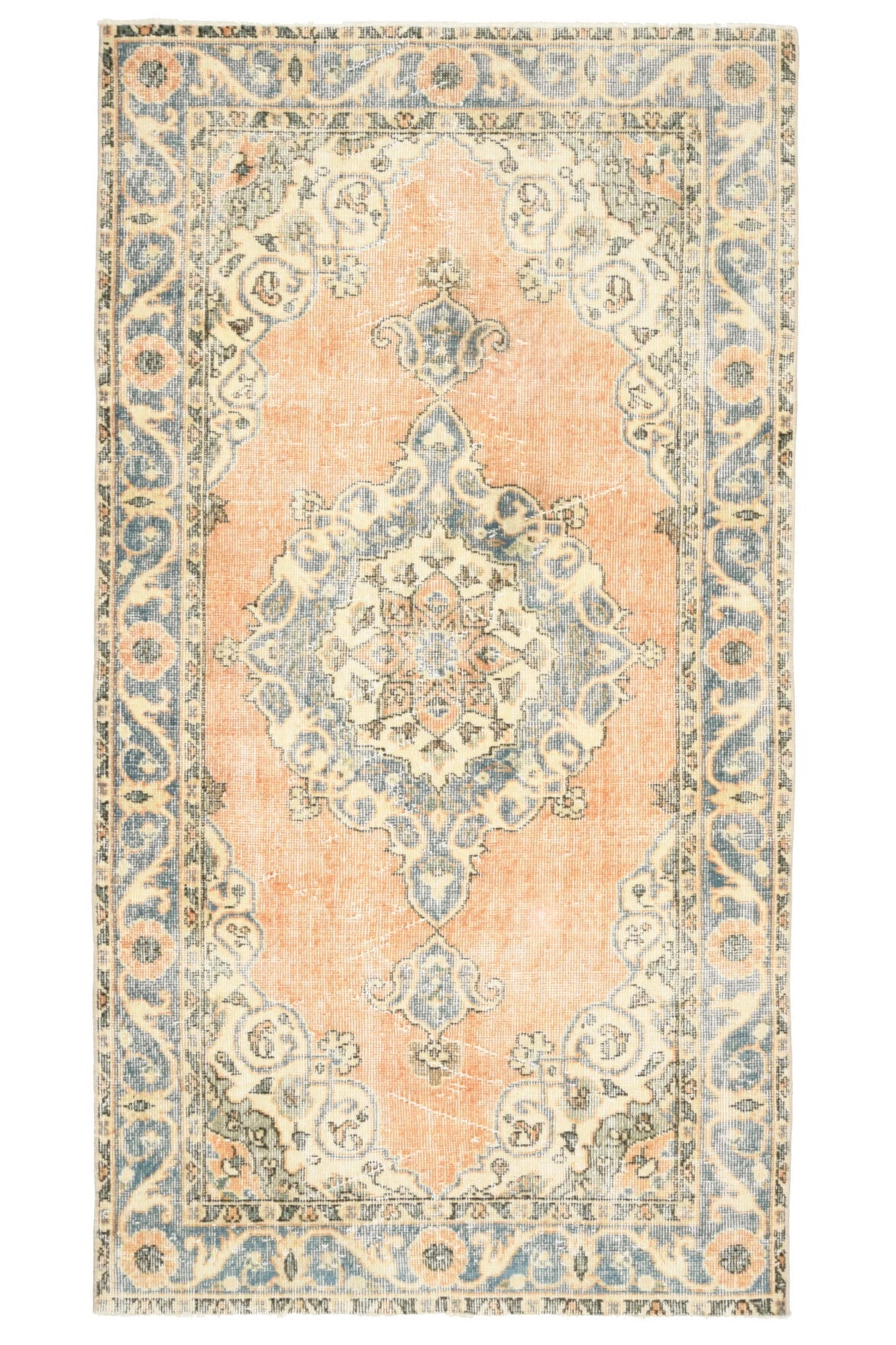 El yapımı vintage halı 107x203 cm oryantal desenli yün - detay görünümü