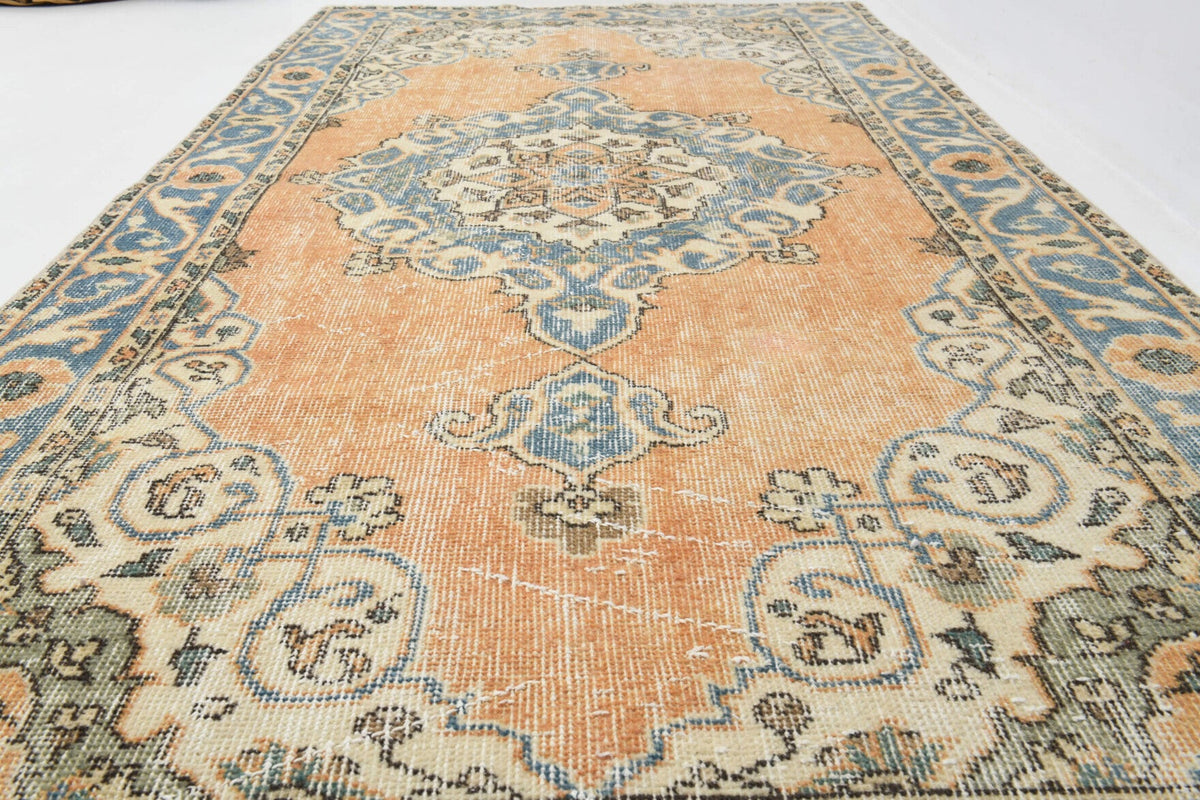 El yapımı vintage halı 107x203 cm oryantal desenli yün - desen detayı