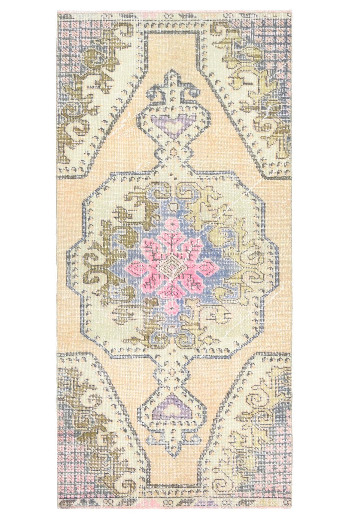 El yapımı vintage halı 94x198 cm oryantal desenli yün