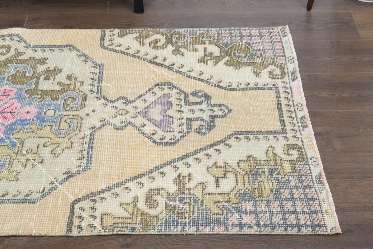 El yapımı vintage halı 94x198 cm oryantal desenli yün - desen detayı