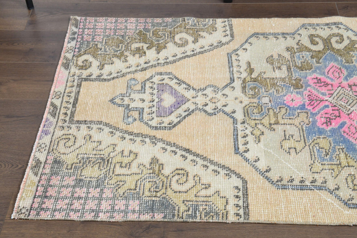 El yapımı vintage halı 94x198 cm oryantal desenli yün - üstten görünüm
