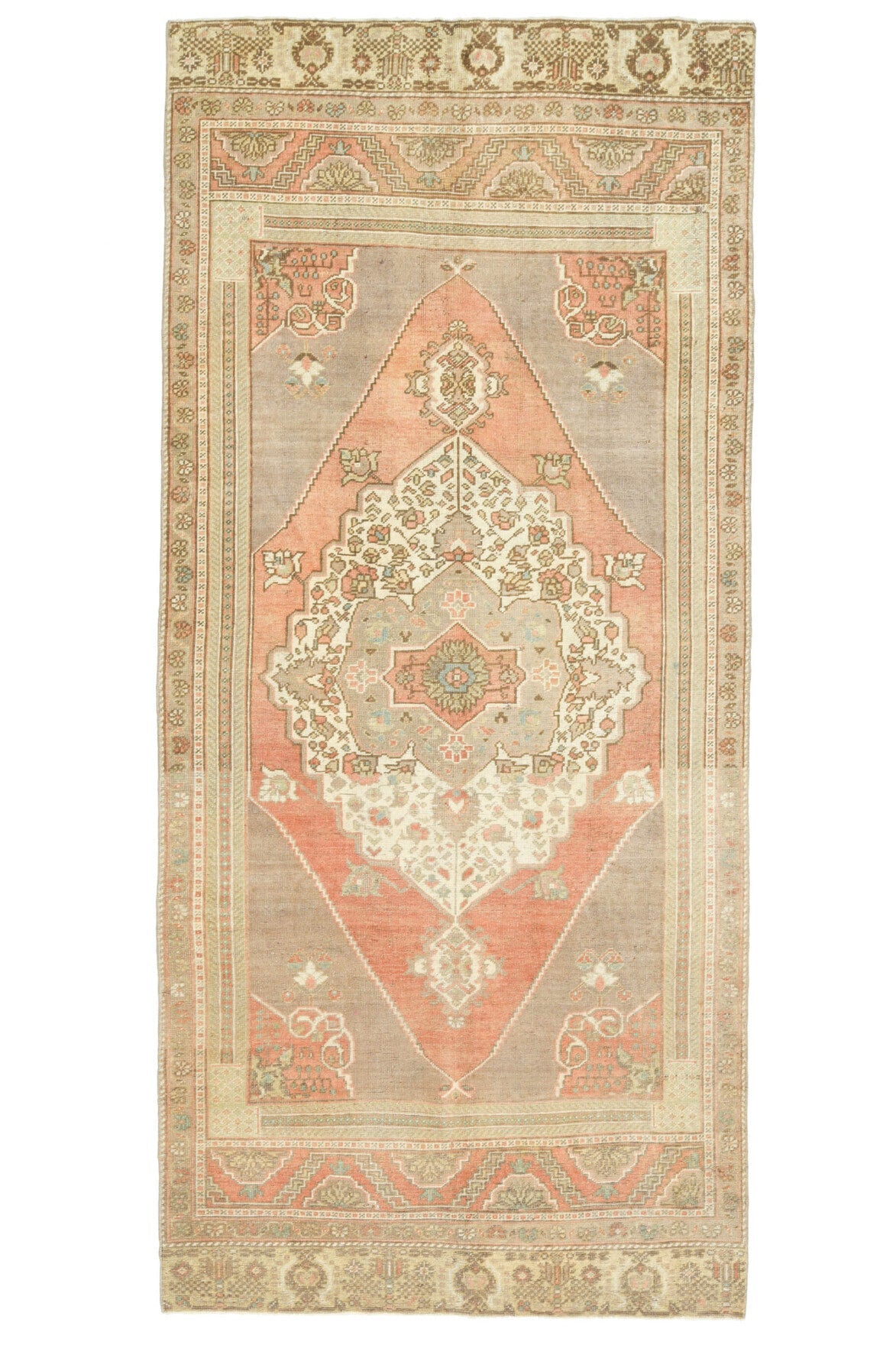 El yapımı vintage halı 127x290 cm oryantal desenli yün