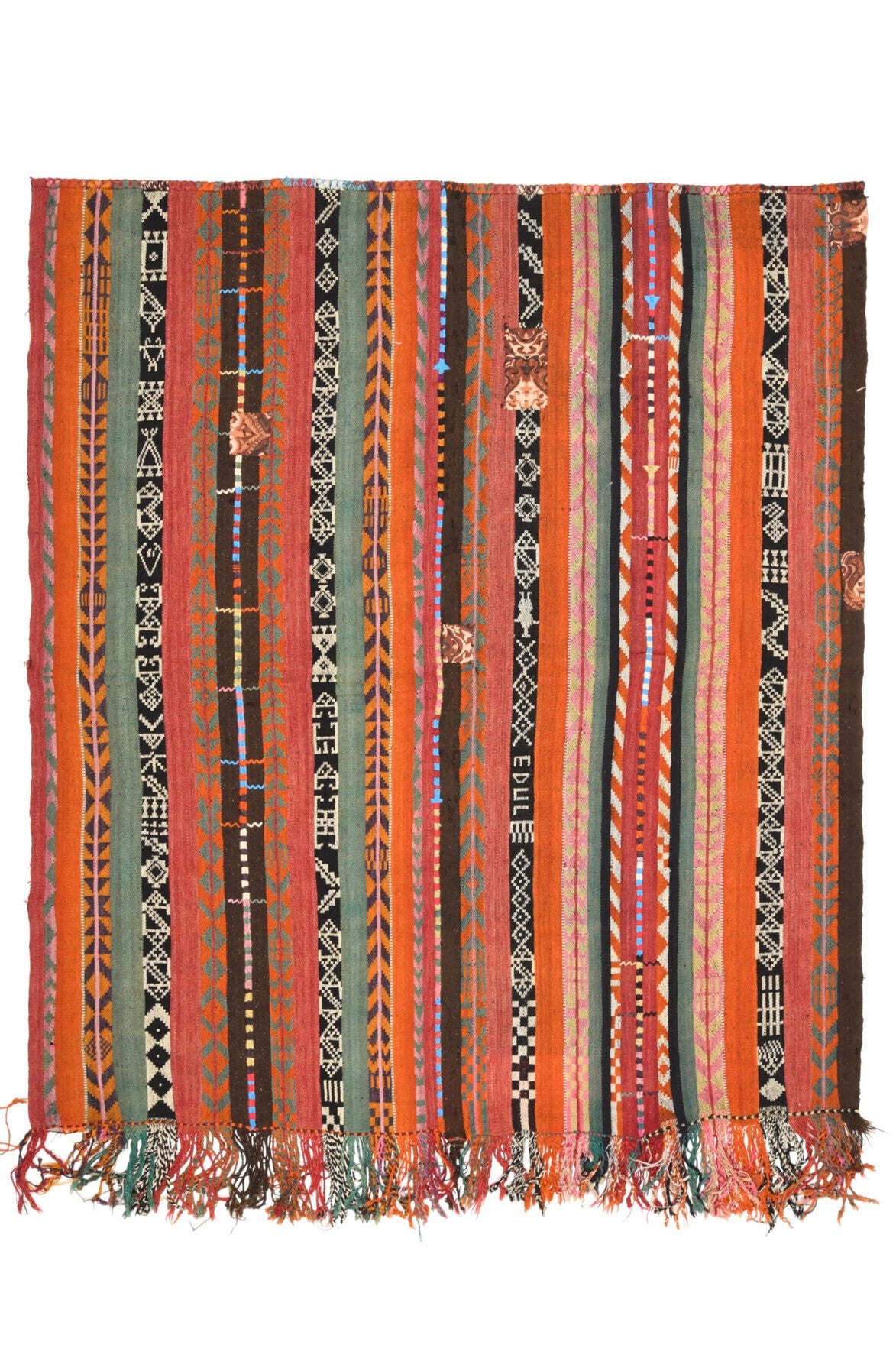 El yapımı vintage halı 193x218 cm oryantal desenli yün