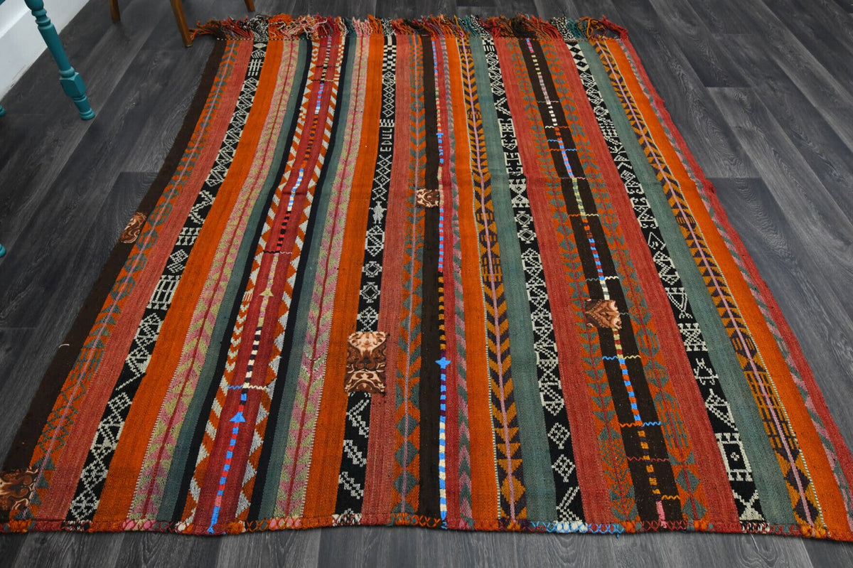 El yapımı vintage halı 193x218 cm oryantal desenli yün - detay görünümü