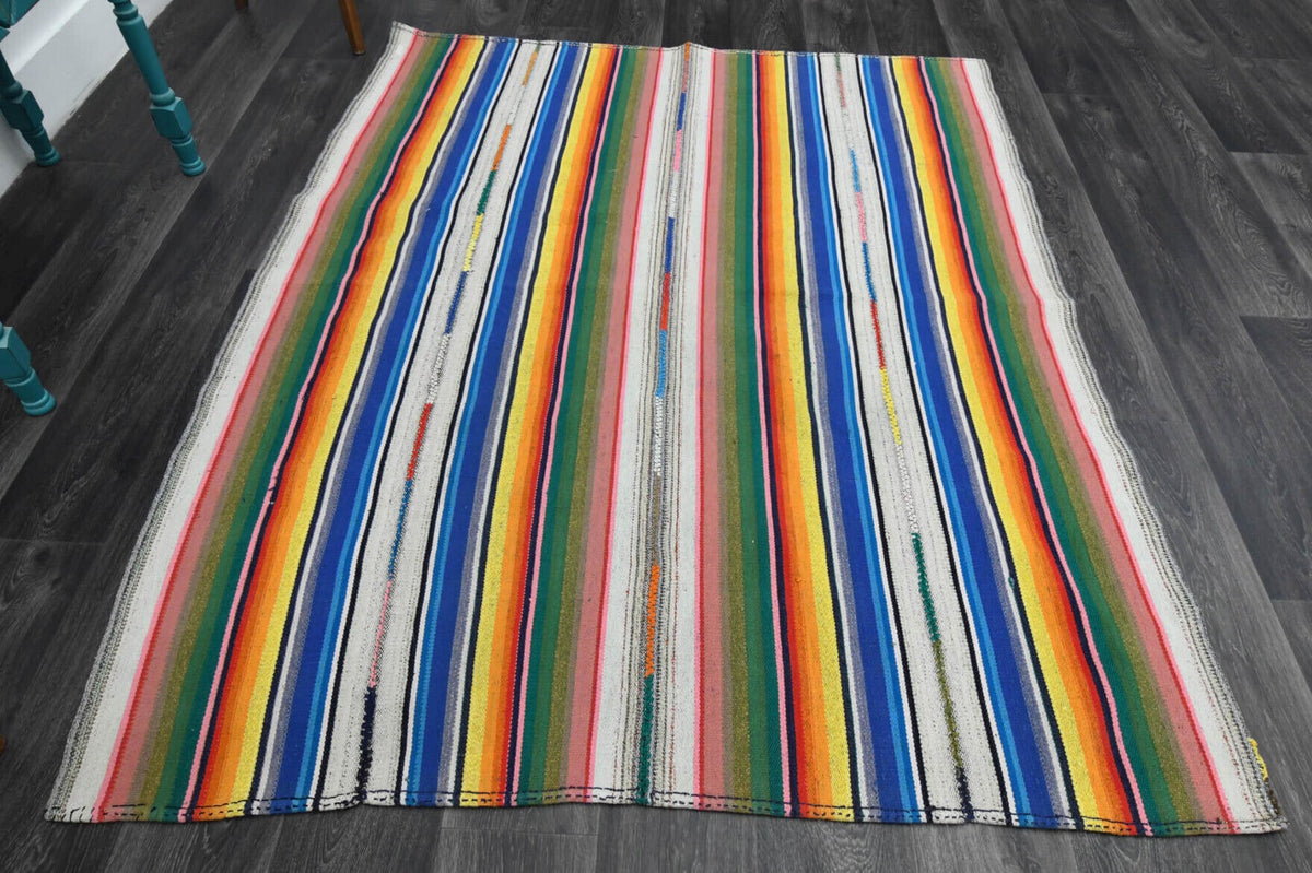 El yapımı vintage halı 163x203 cm oryantal desenli yün - detay görünümü
