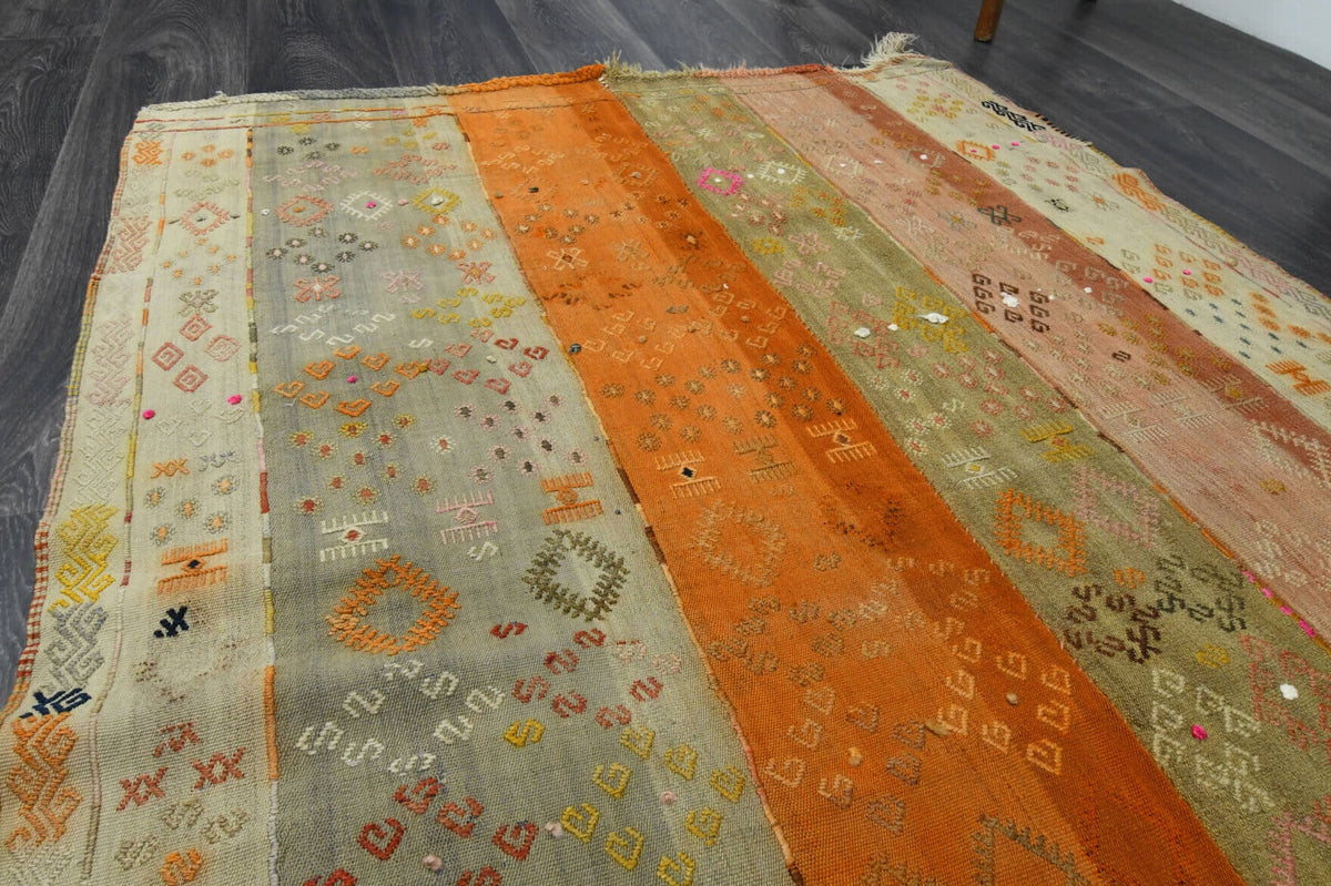 El yapımı vintage halı 124x173 cm oryantal desenli yün - desen detayı