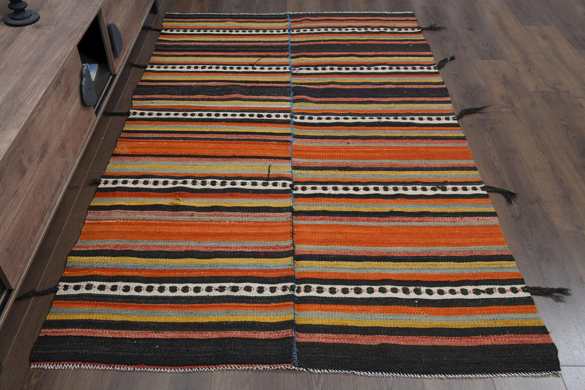 El yapımı vintage halı 147x229 cm oryantal desenli yün - detay görünümü