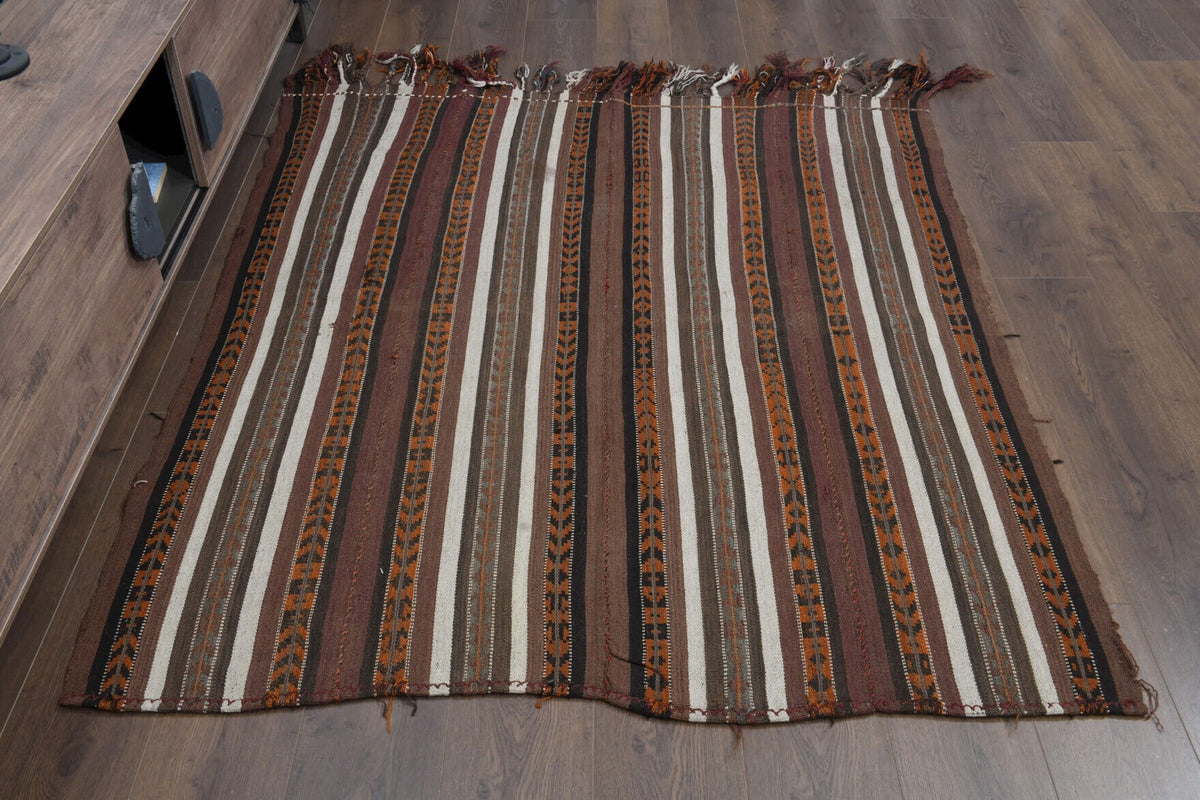 El yapımı vintage halı 155x178 cm oryantal desenli yün - detay görünümü
