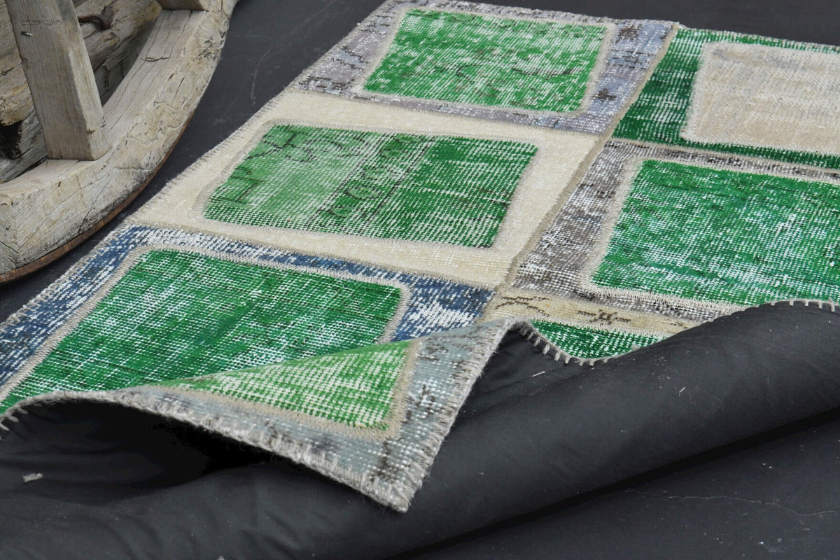 Boxes - Greeen Patchwork Handmade Vintage Rug