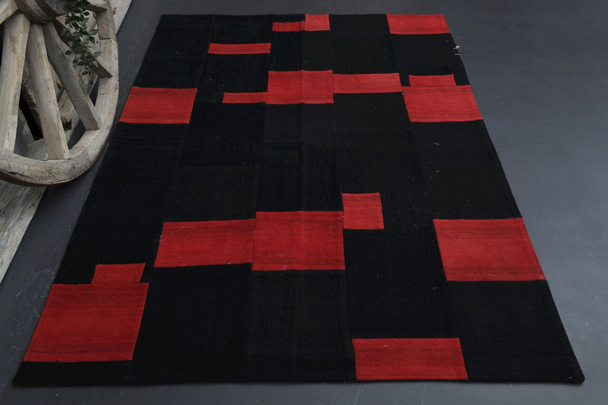 El yapımı vintage halı 140x203 cm oryantal desenli yün - detay görünümü