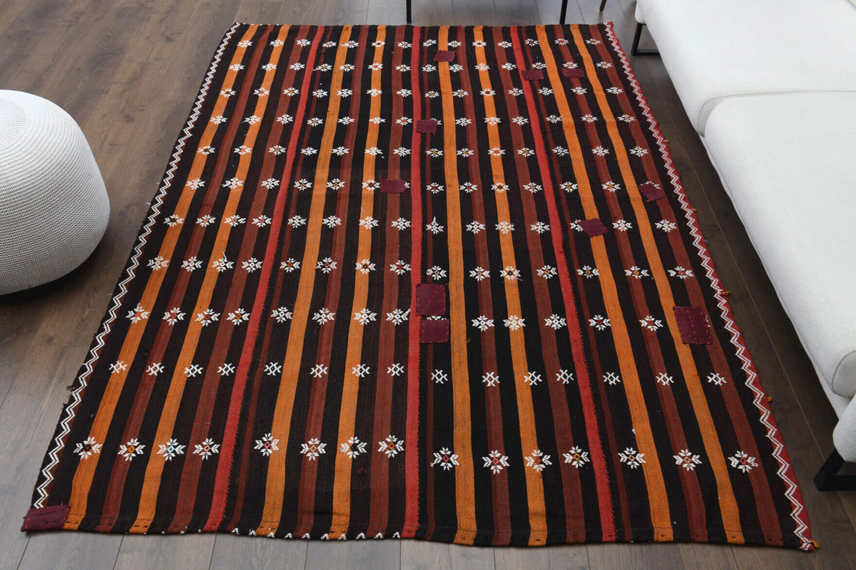 El yapımı vintage halı 168x239 cm i̇kat desenli yün - detay görünümü
