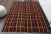 El yapımı vintage halı 168x239 cm i̇kat desenli yün - detay görünümü