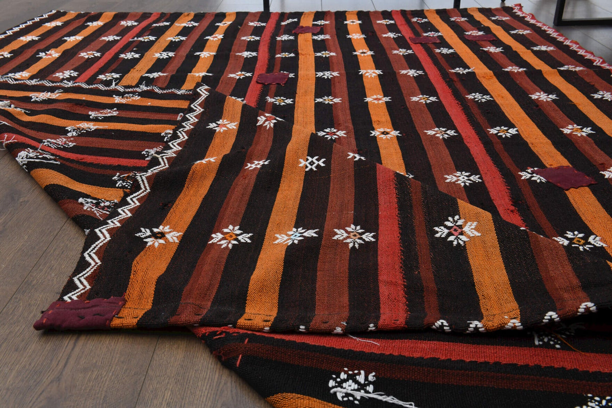 El yapımı vintage halı 168x239 cm i̇kat desenli yün - desen detayı