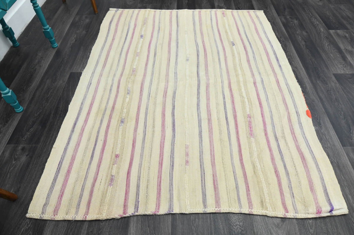 El yapımı vintage halı 157x201 cm oryantal desenli yün - detay görünümü