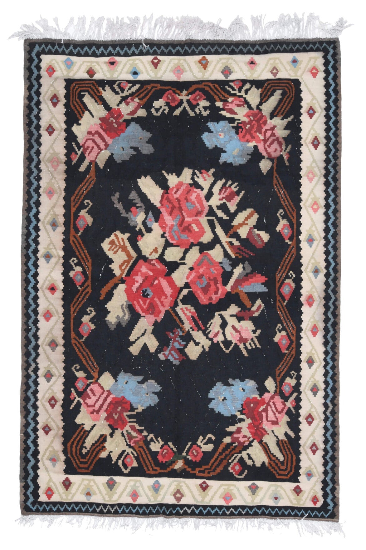 El yapımı vintage halı 155x239 cm oryantal desenli yün - detay görünümü