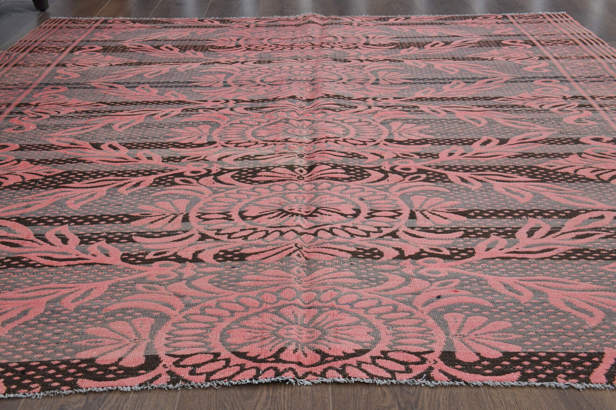 El yapımı vintage halı 178x201 cm oryantal desenli yün - yakın çekim doku detayı