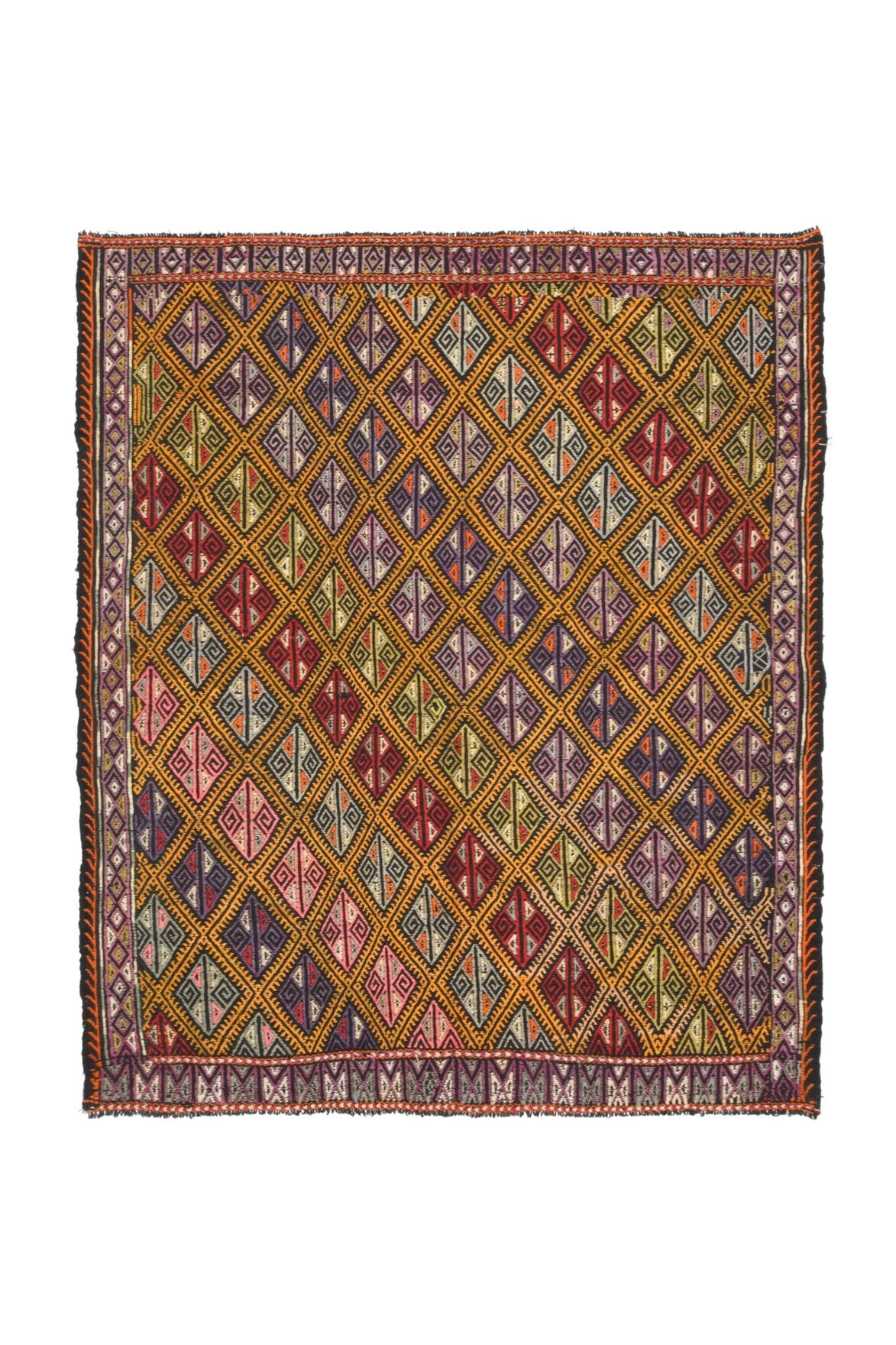 El yapımı vintage halı 168x198 cm oryantal desenli yün - detay görünümü