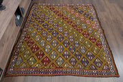 El yapımı vintage halı 168x198 cm oryantal desenli yün - detay görünümü