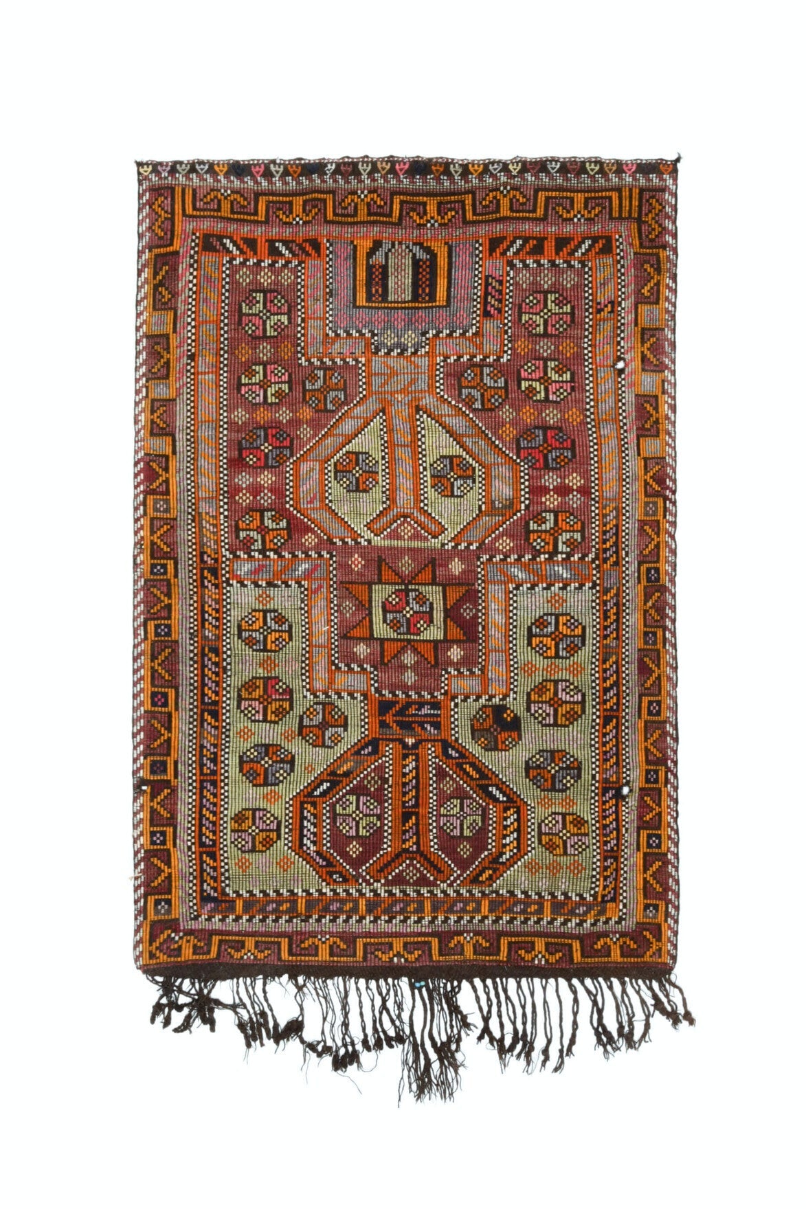 El yapımı vintage halı 109x170 cm oryantal desenli yün - detay görünümü