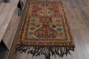 El yapımı vintage halı 109x170 cm oryantal desenli yün - detay görünümü