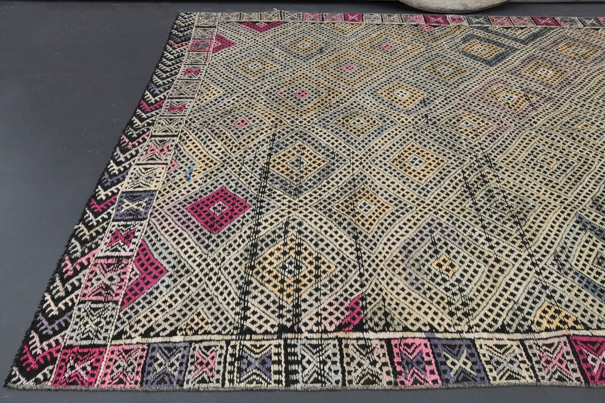 El yapımı vintage halı 157x234 cm oryantal desenli yün - desen detayı