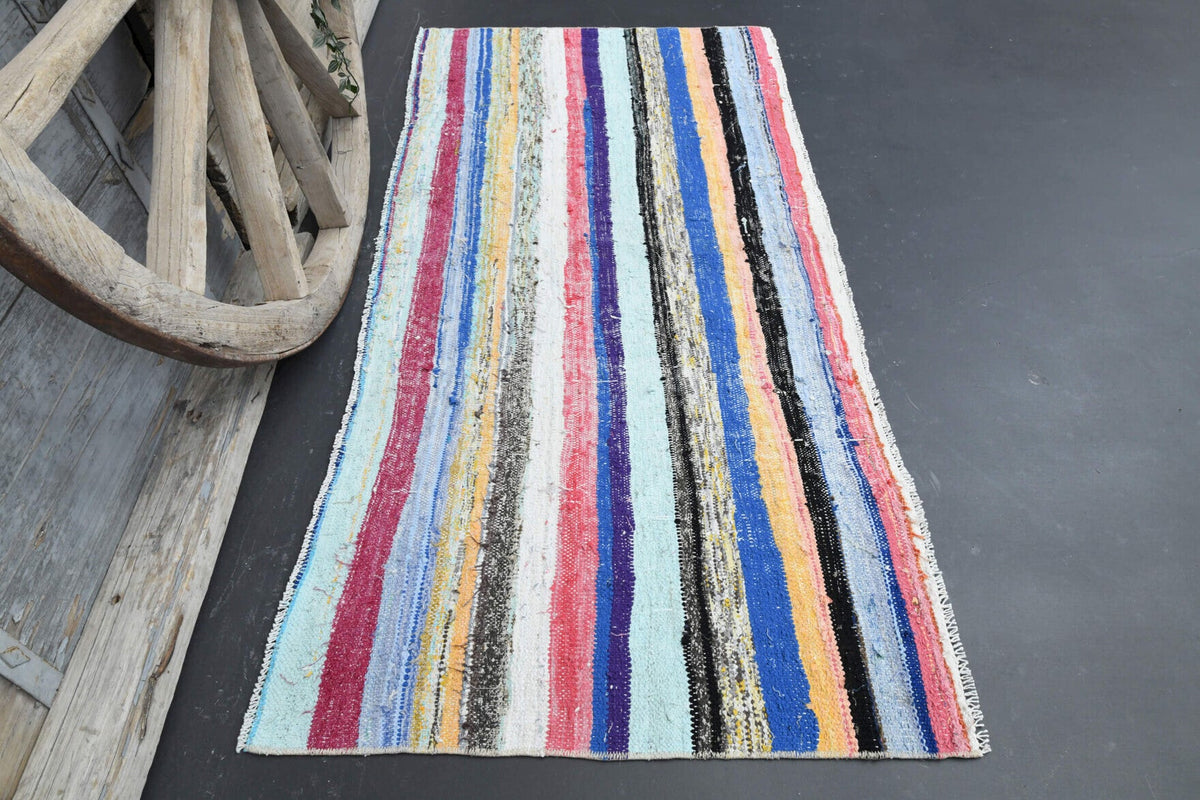 El yapımı vintage halı 86x173 cm oryantal desenli yün - detay görünümü