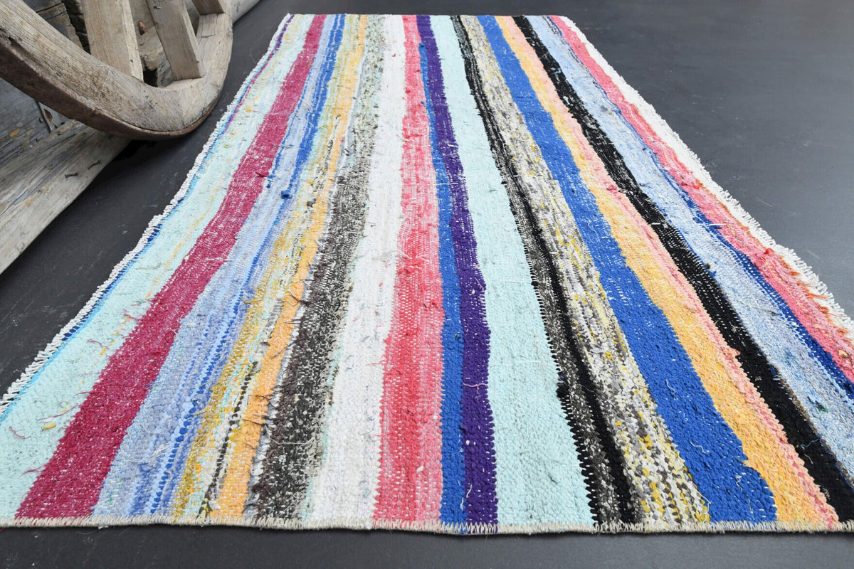 El yapımı vintage halı 86x173 cm oryantal desenli yün - yakın çekim doku detayı