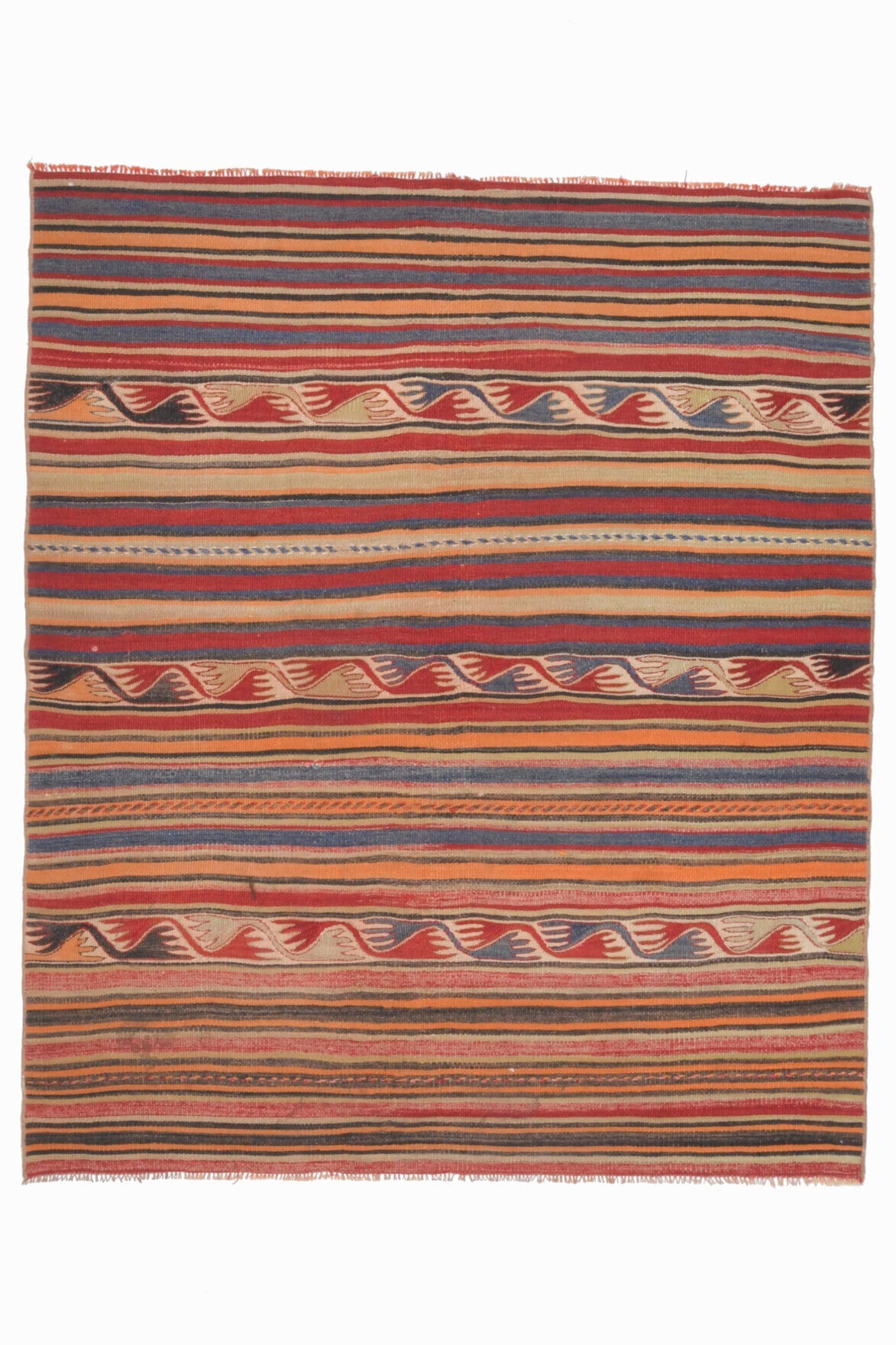 El yapımı vintage halı 132x157 cm oryantal desenli yün