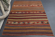 El yapımı vintage halı 132x157 cm oryantal desenli yün - detay görünümü