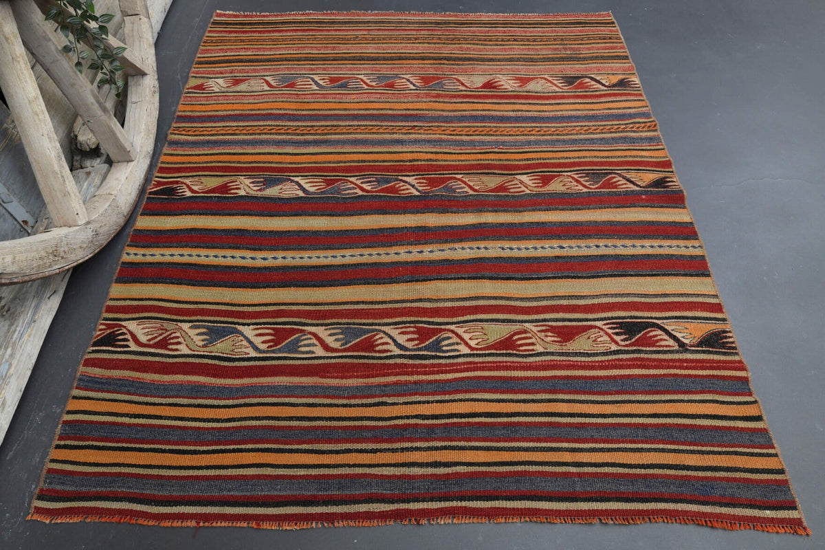 El yapımı vintage halı 132x157 cm oryantal desenli yün - detay görünümü