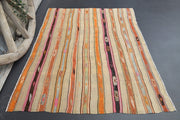 El yapımı vintage halı 124x142 cm oryantal desenli yün - detay görünümü