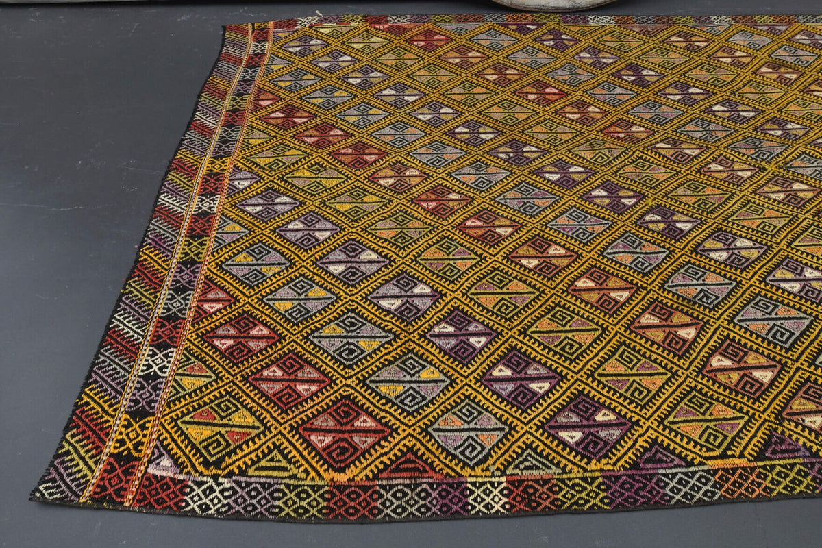 El yapımı vintage halı 163x213 cm oryantal desenli yün - desen detayı