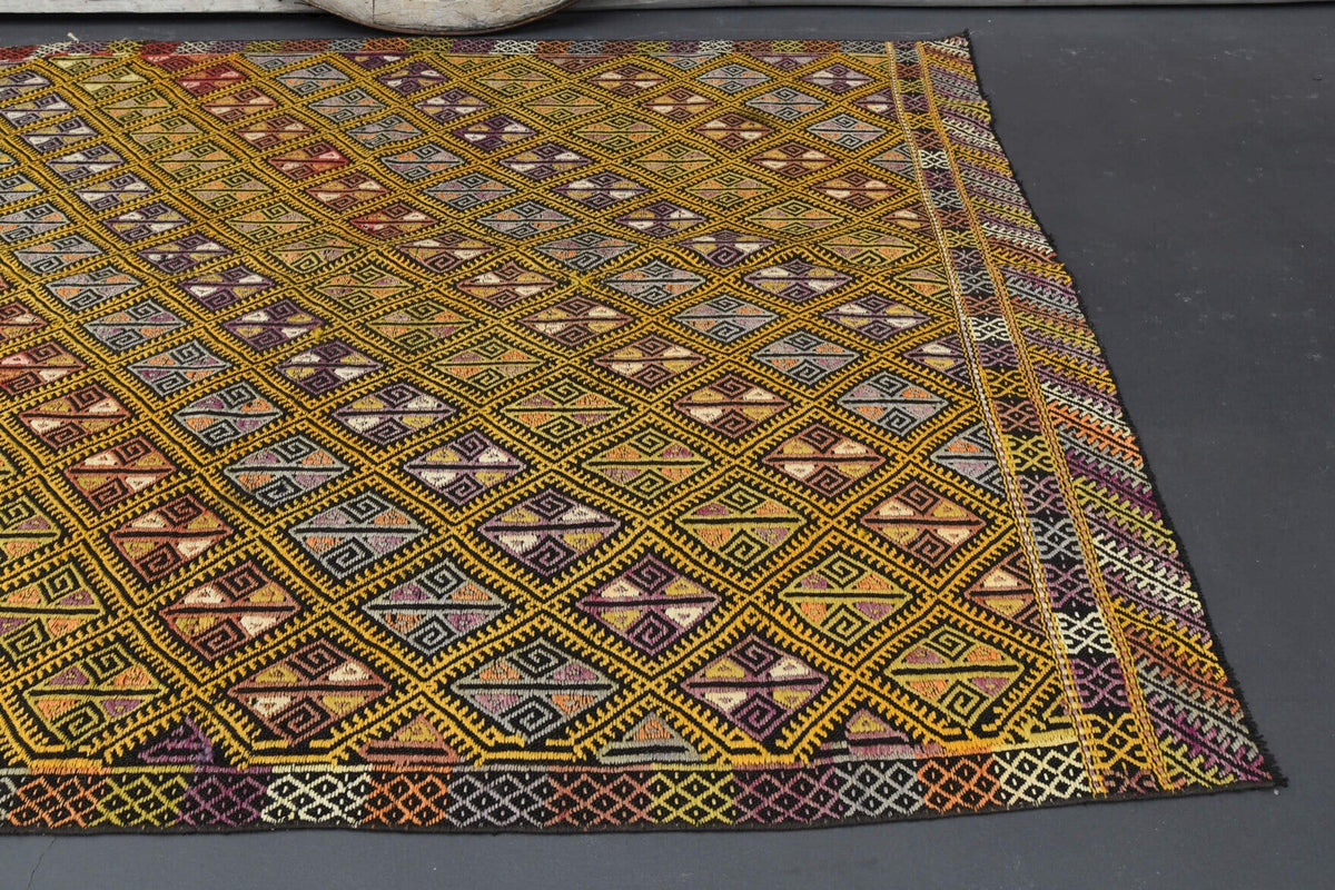 El yapımı vintage halı 163x213 cm oryantal desenli yün - üstten görünüm