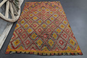 El yapımı vintage halı 150x229 cm oryantal desenli yün - detay görünümü