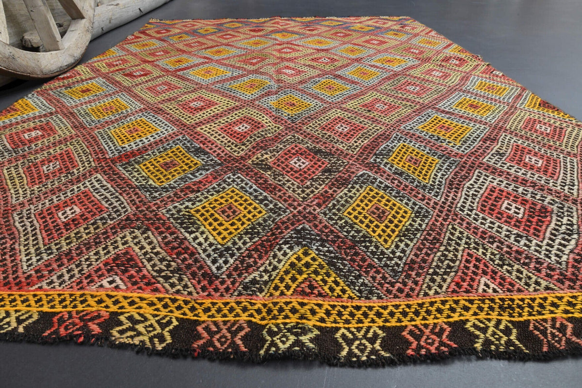 El yapımı vintage halı 150x229 cm oryantal desenli yün - yakın çekim doku detayı