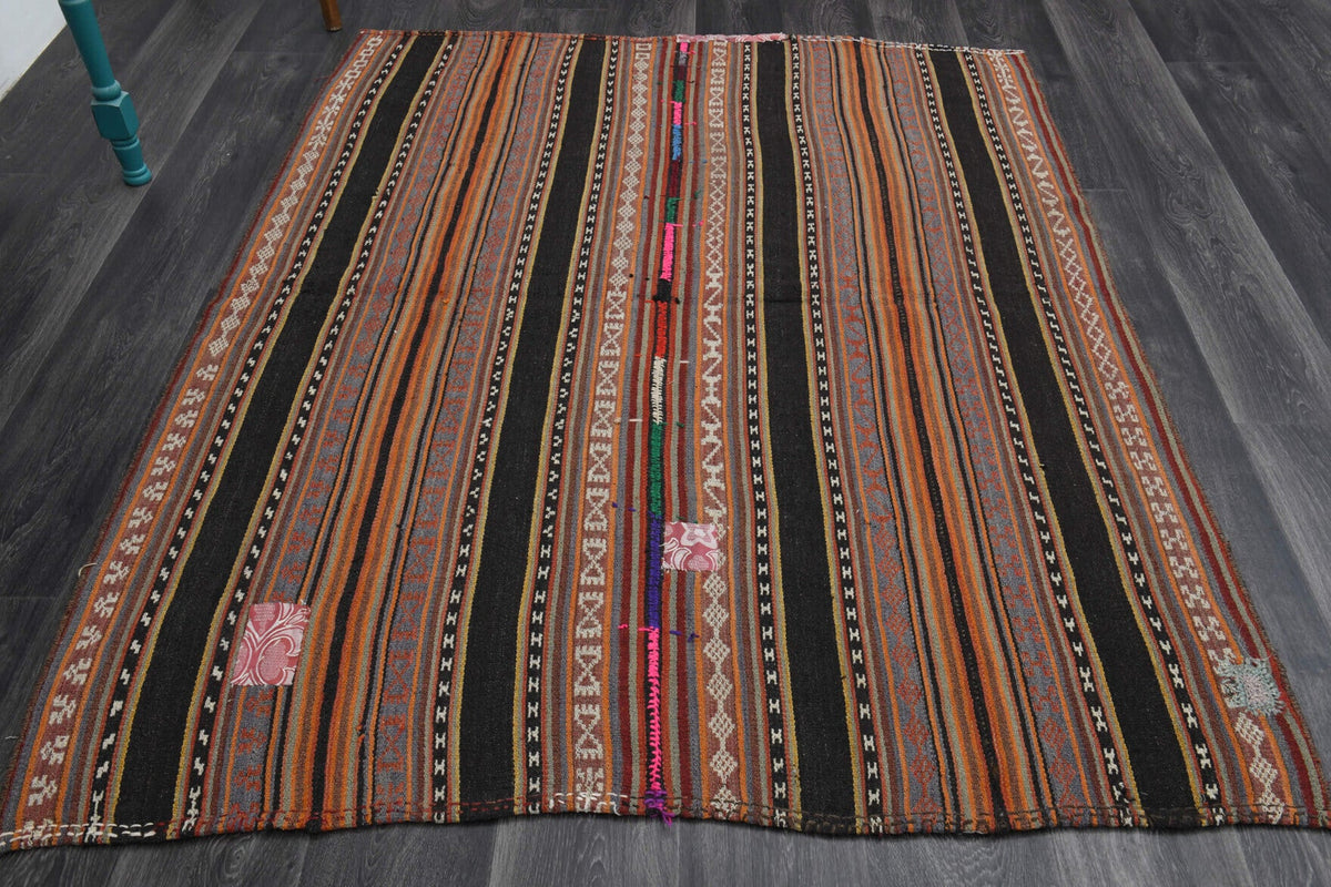 El yapımı vintage halı 150x193 cm oryantal desenli yün - detay görünümü