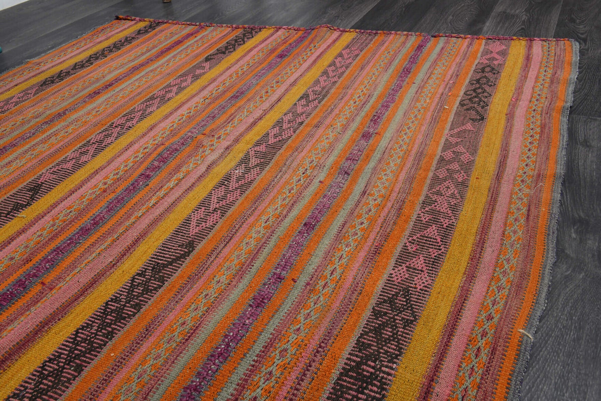 El yapımı vintage halı 152x152 cm oryantal desenli yün - desen detayı