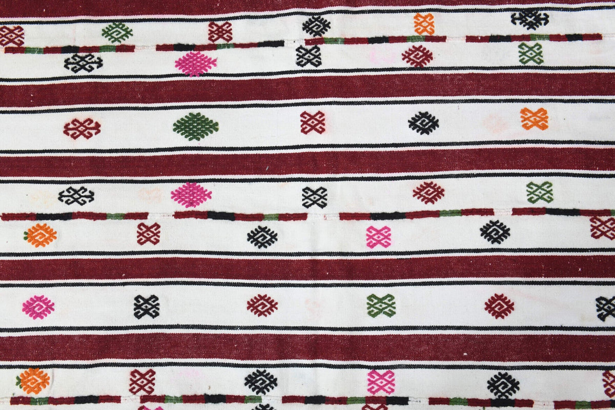 Red Striped White Kilim Area Rug