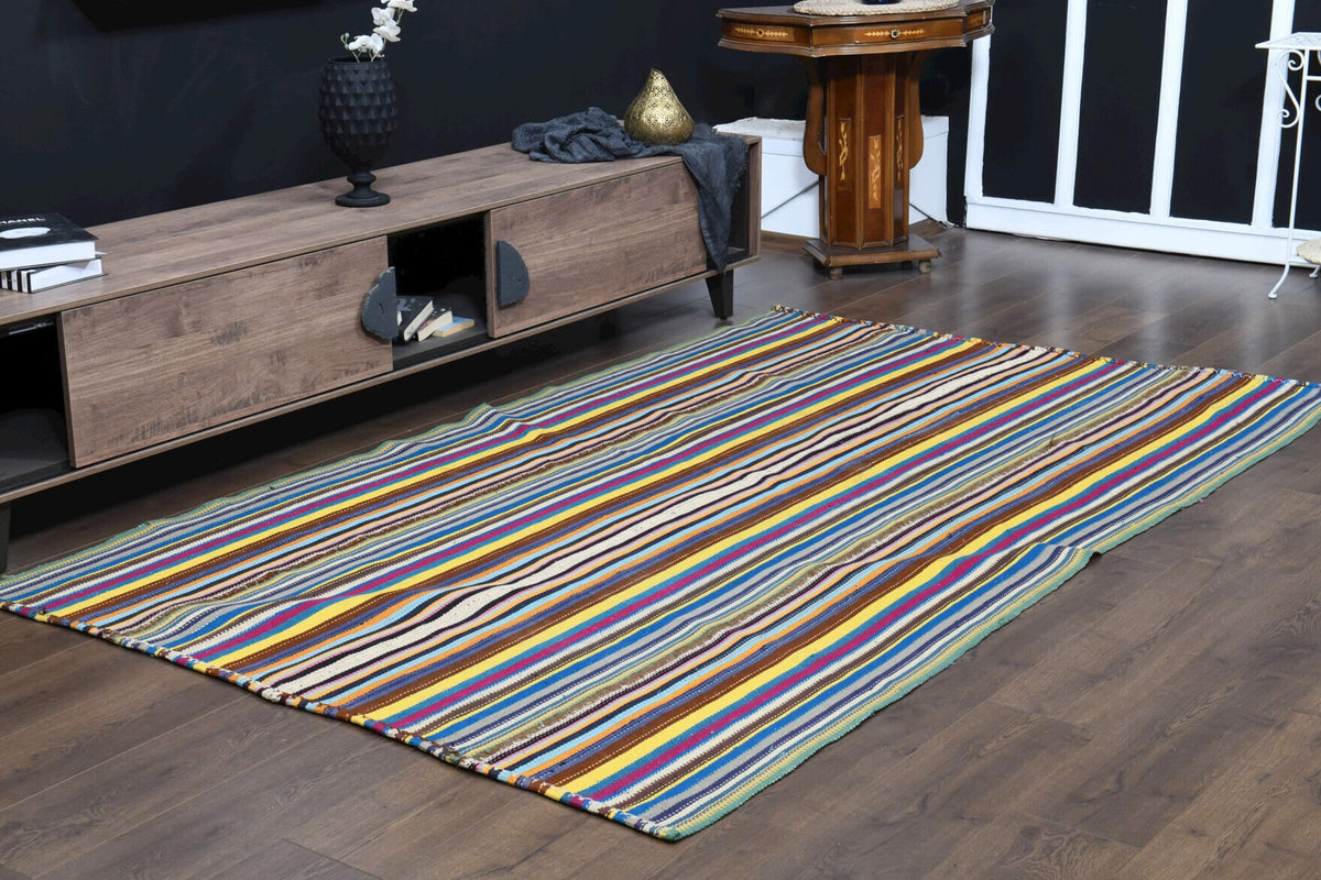 El yapımı vintage halı 157x259 cm çizgili desenli yün - desen detayı