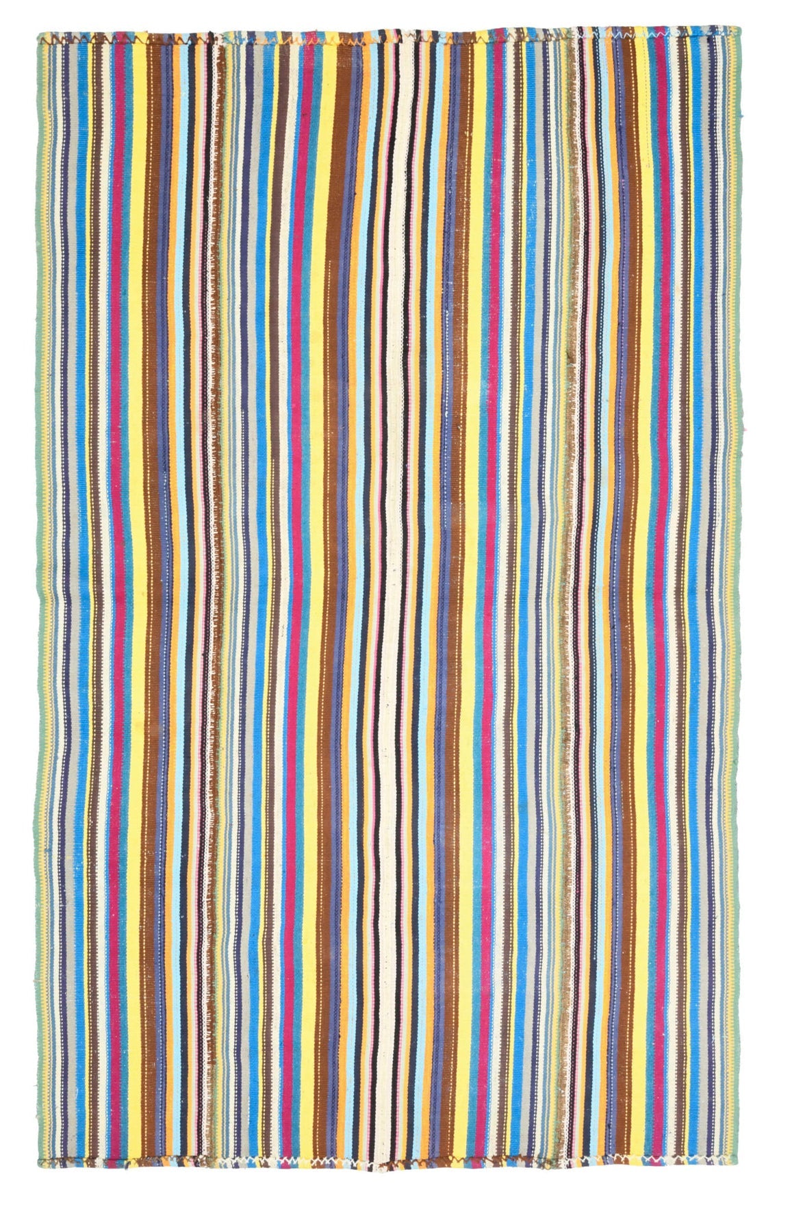 El yapımı vintage halı 157x259 cm çizgili desenli yün - açık alan görünümü