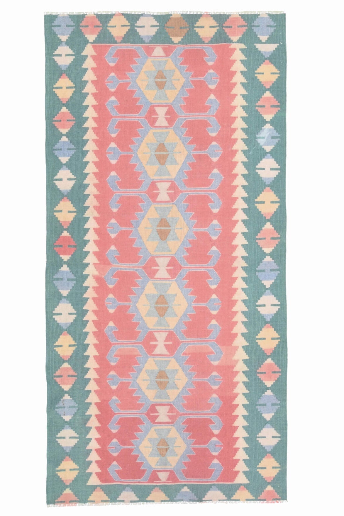 El yapımı vintage halı 89x180 cm geleneksel desenli yün - farklı açıdan görünüm