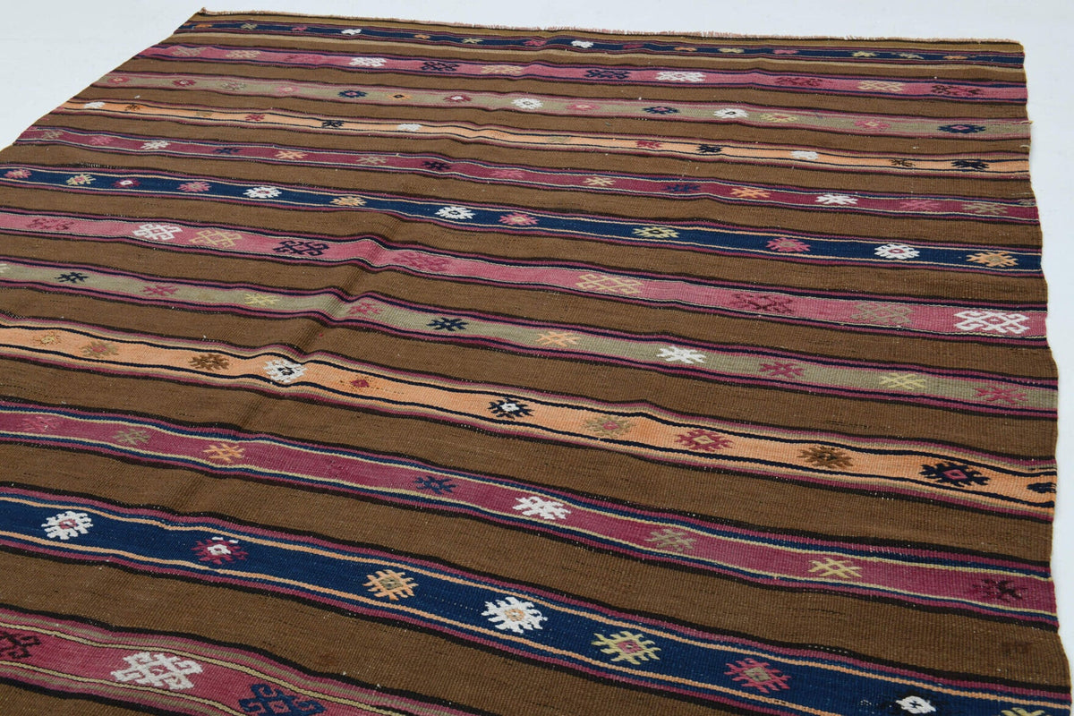 El yapımı vintage halı 168x229 cm çizgili desenli yün - desen detayı