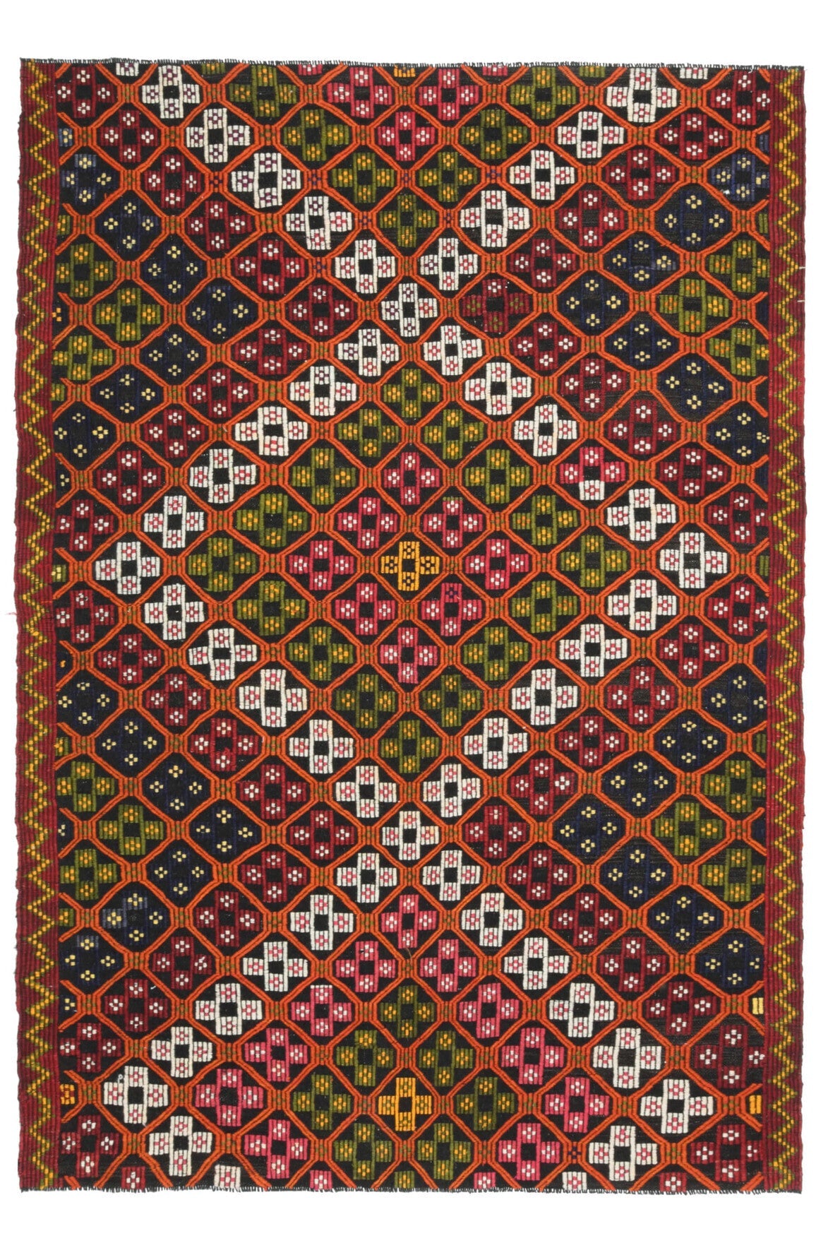 El yapımı vintage halı 168x241 cm i̇kat desenli yün - açık alan görünümü