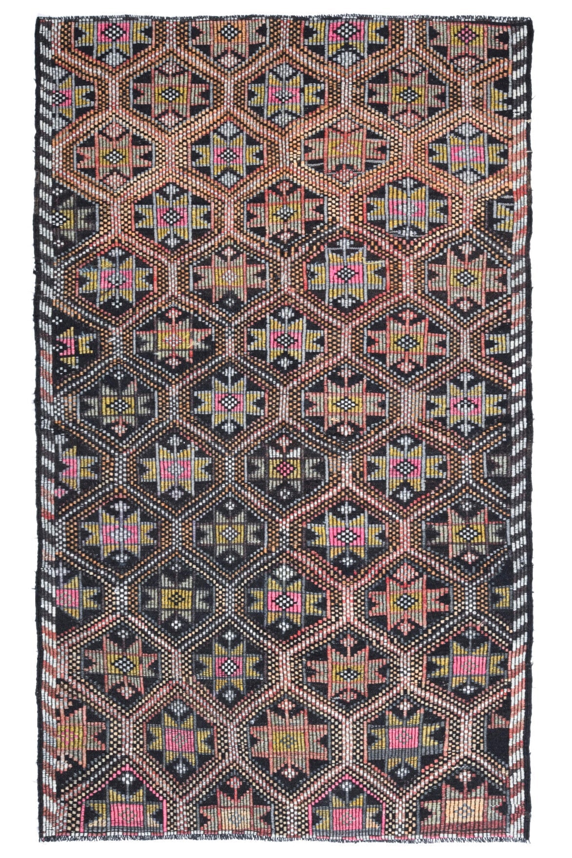 El yapımı vintage halı 157x259 cm i̇kat desenli yün - farklı açıdan görünüm