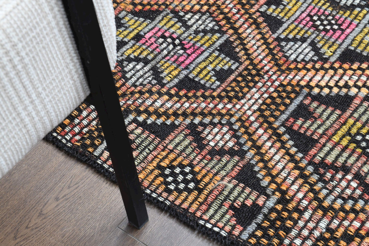 El yapımı vintage halı 157x259 cm i̇kat desenli yün - desen detayı