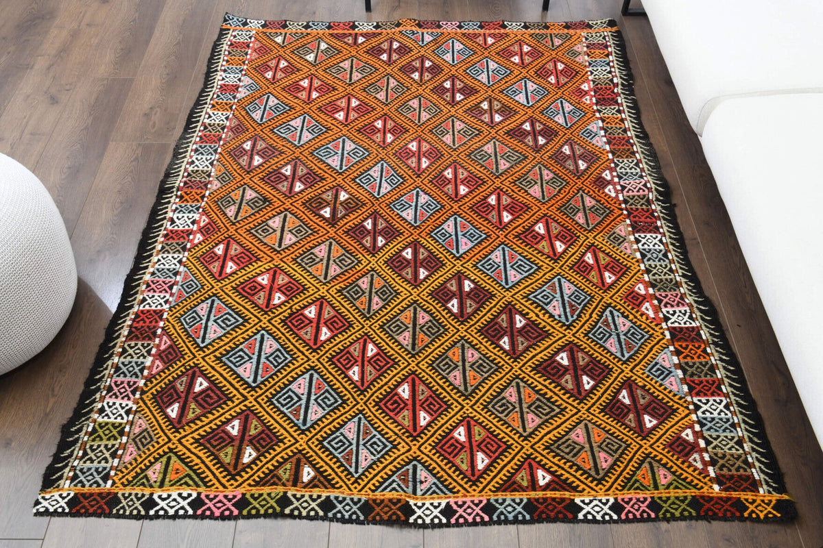Handmade Vintage Area Kilim Rug